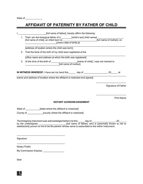 Free Affidavit of Paternity Form .